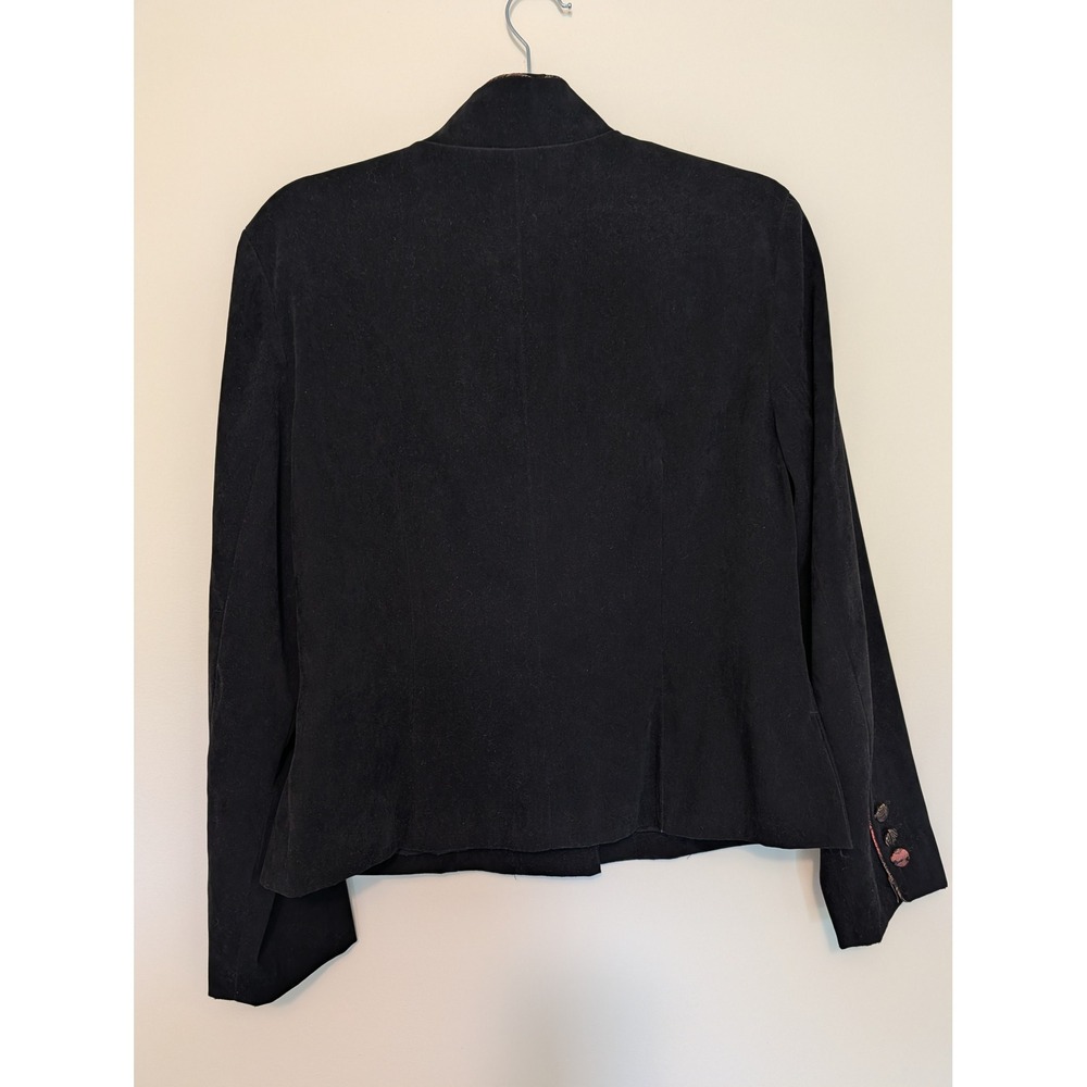 J Jill Womens Black Suede Look Mandarin Collar Brocade Trim Jacket Blazer 8 - Picture 2 of 10